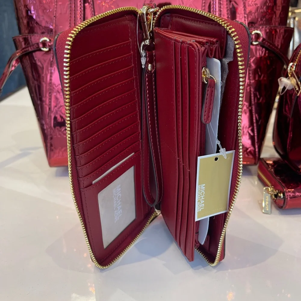 MICHAEL KORS Jet Set Lg Metallic Logo Debossed Continental Wallet Wristlet Phone - Picture 7 of 16